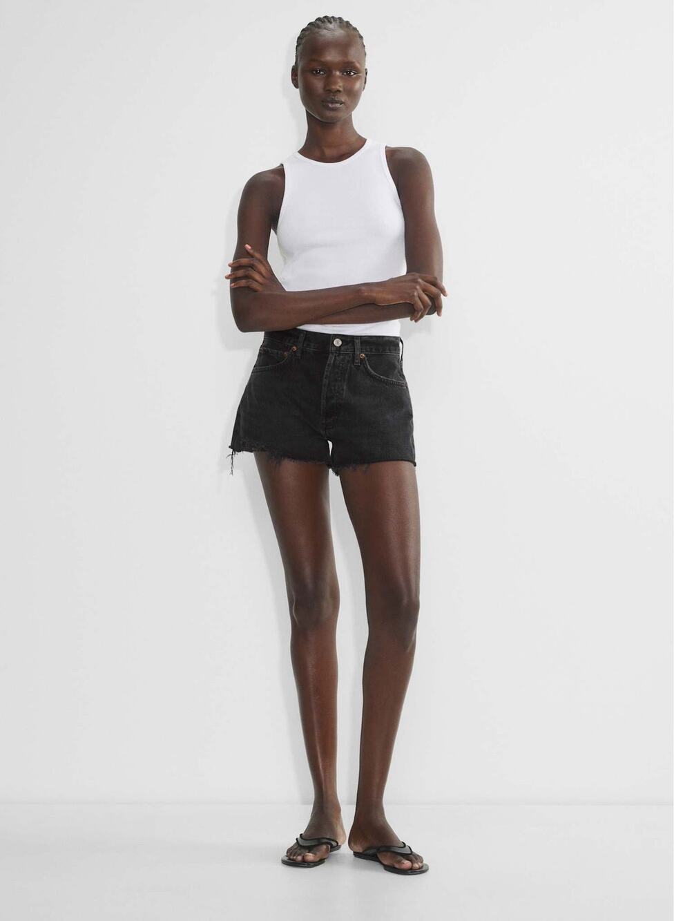 AGOLDE Parker High Rise Denim Shorts Black Size 24